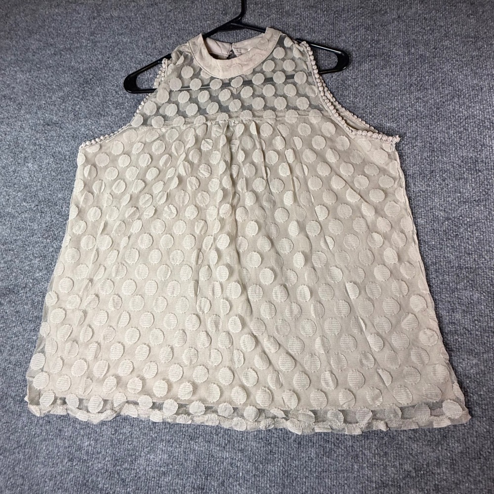 Eve & Maddie Womens XL Beige Polka Dot‎ Mesh Sleeveless High Neck Blouse Top